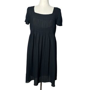 Vintage Vivienne Tam Black Sheer Plisse Top Short Sleeve Babydoll Mini Dress